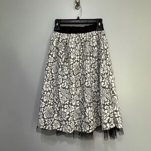 Whimsigoth Senza Tempo Lace Tulle Midi Skirt White Black Floral  Italy Size L